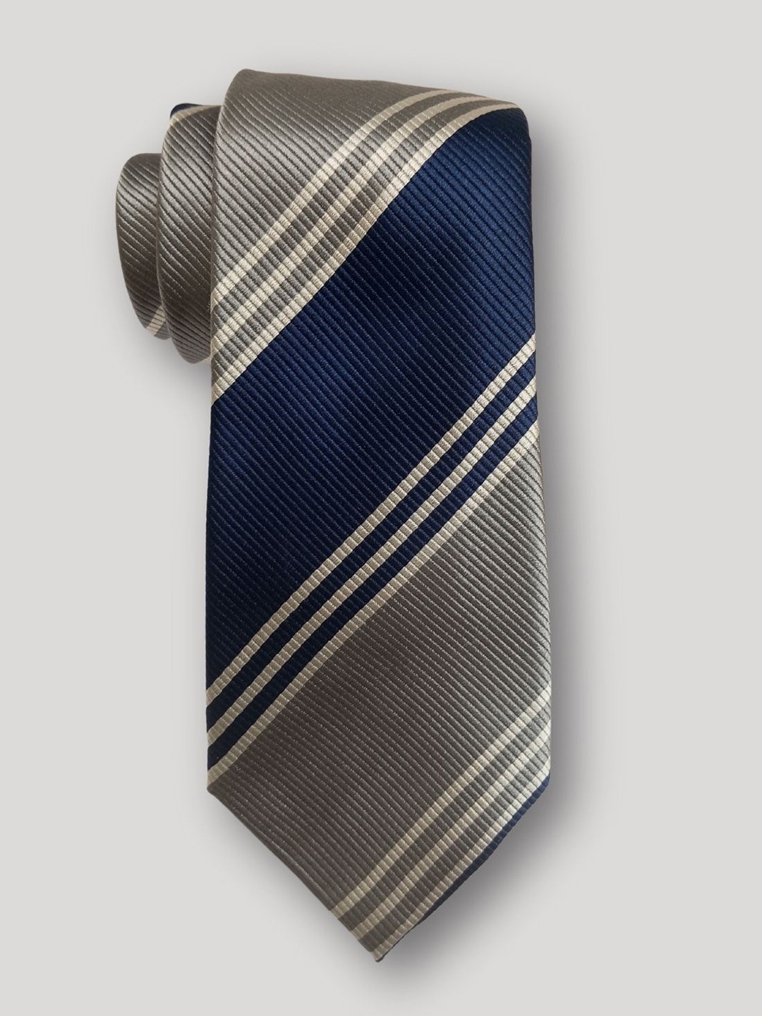 

The Tie Hub Men Striped Silk Formal Skinny Tie, Grey