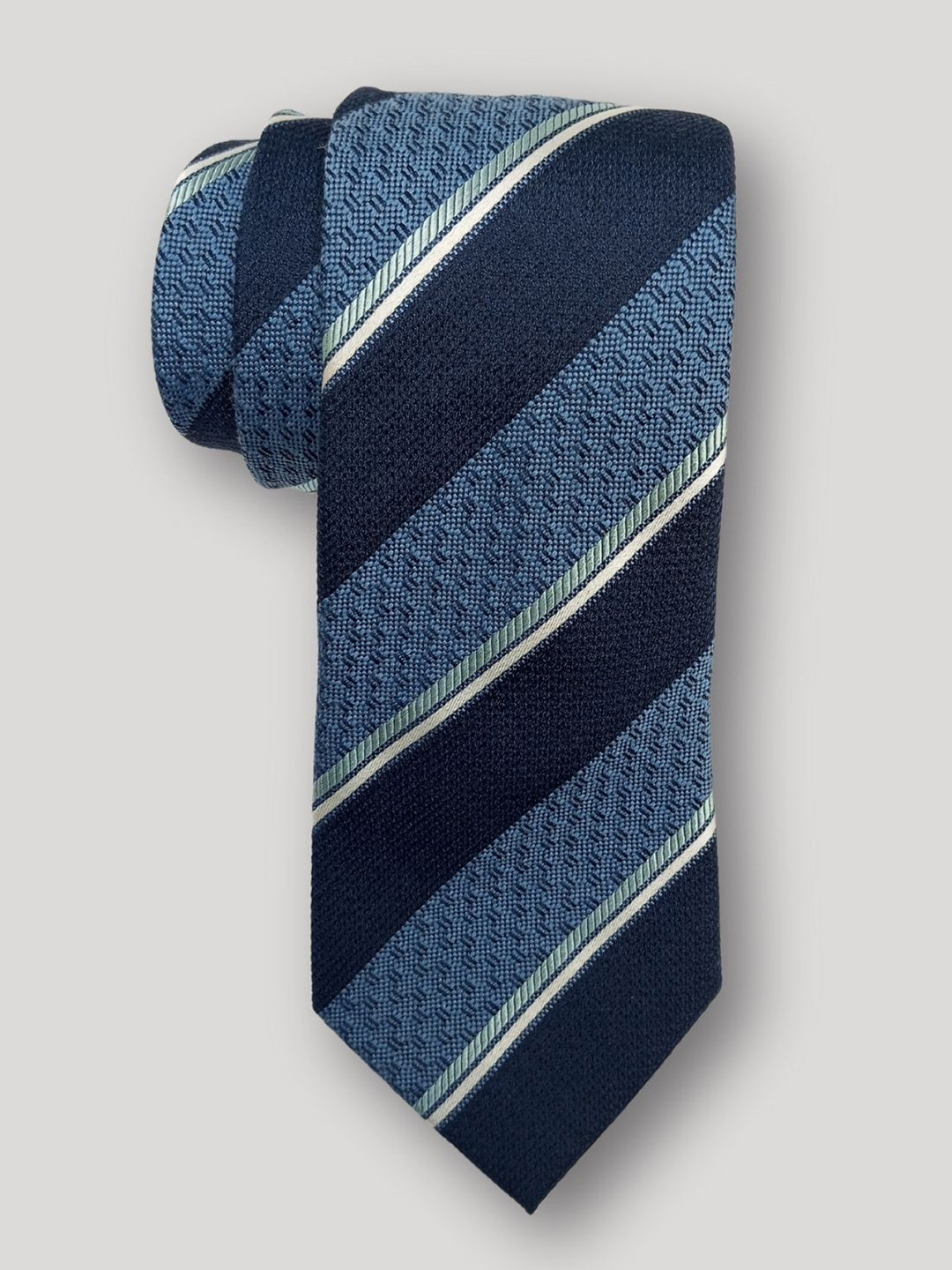 

The Tie Hub Men Striped Silk Broad Tie, Blue