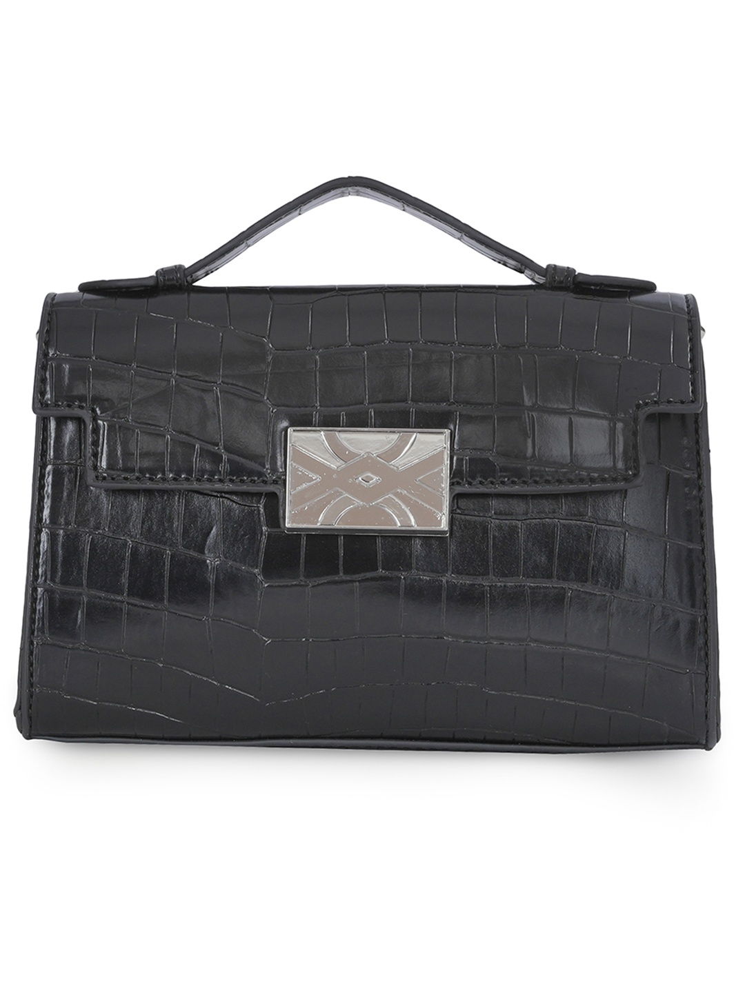 

United Colors of Benetton Animal Textured PU Structured Satchel, Black