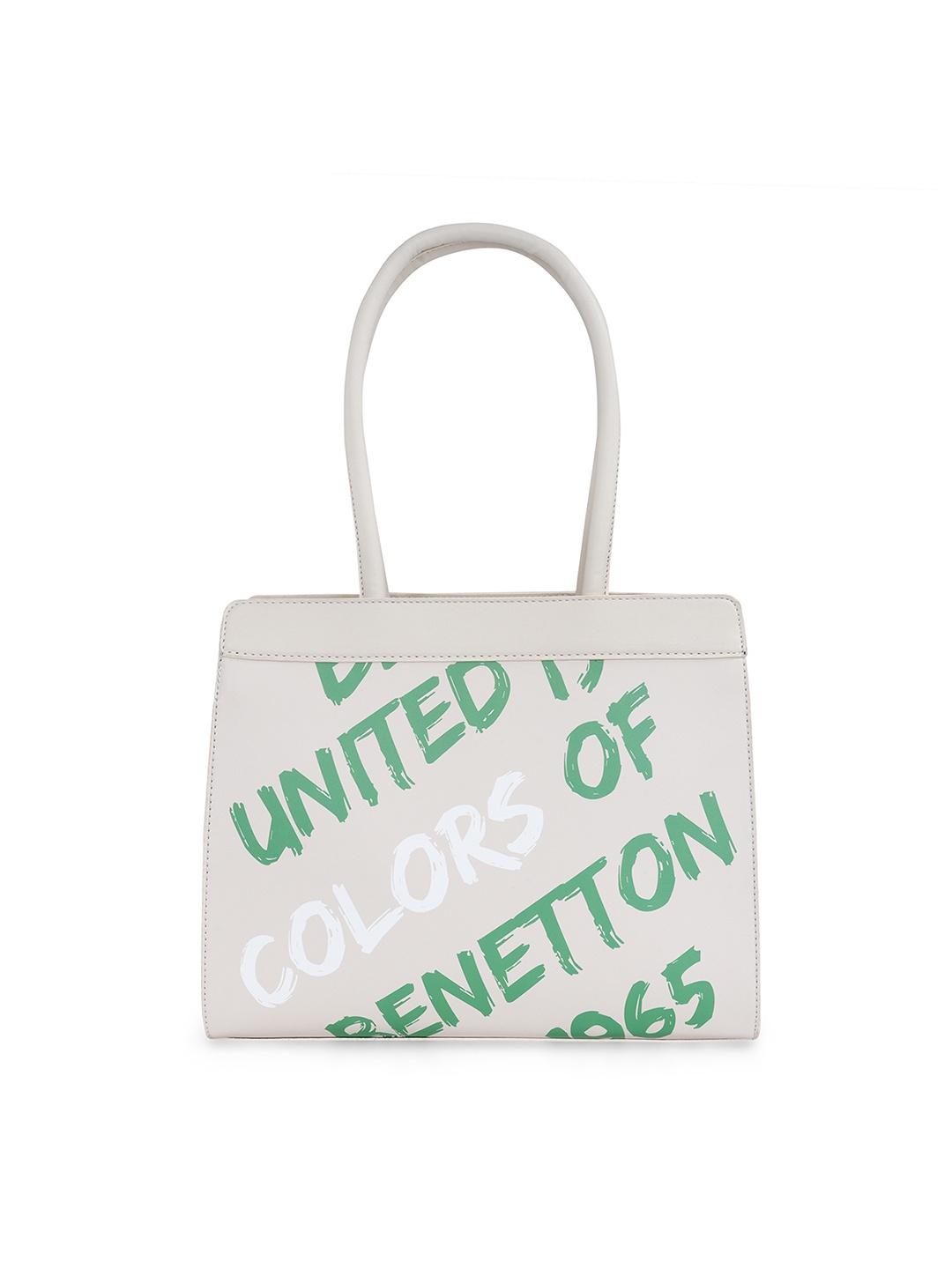 

United Colors of Benetton Typography Printed Structured Handheld Bag, White