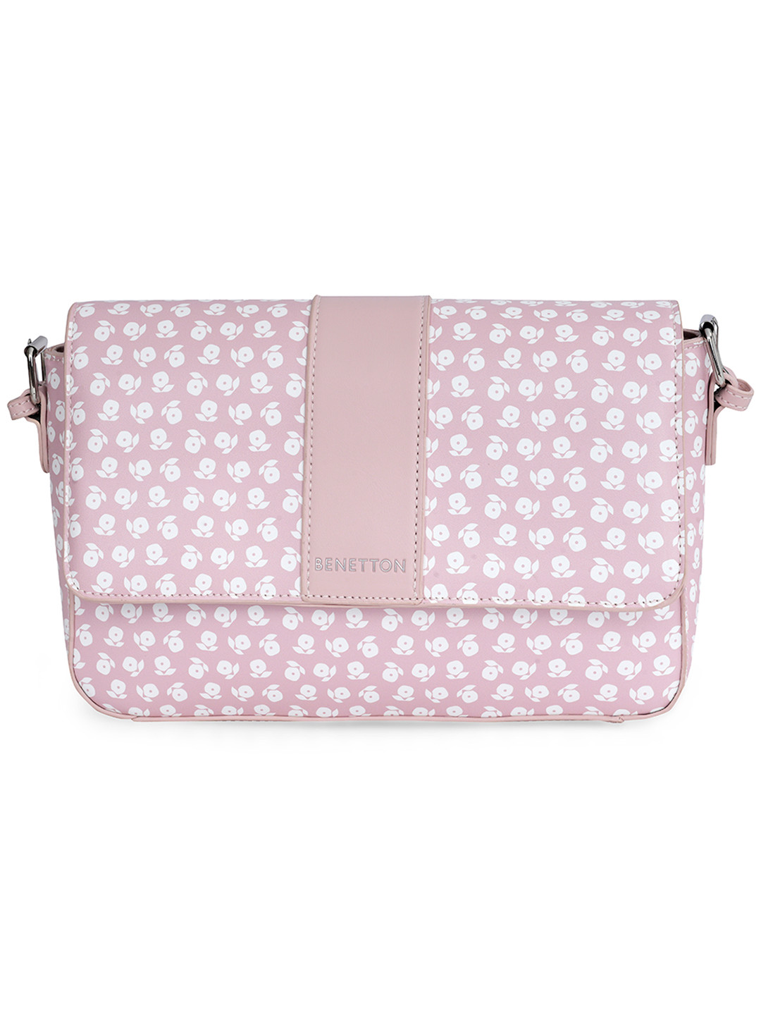 

United Colors of Benetton Geometric Printed Structured Sling Bag, Pink