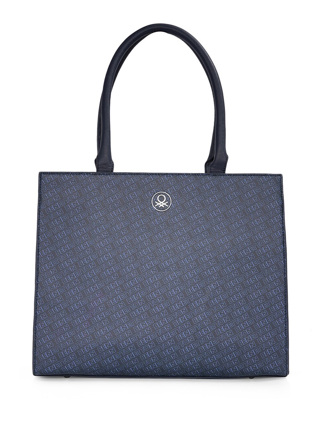 

United Colors of Benetton Typography Textured Shopper Handheld Bag, Navy blue