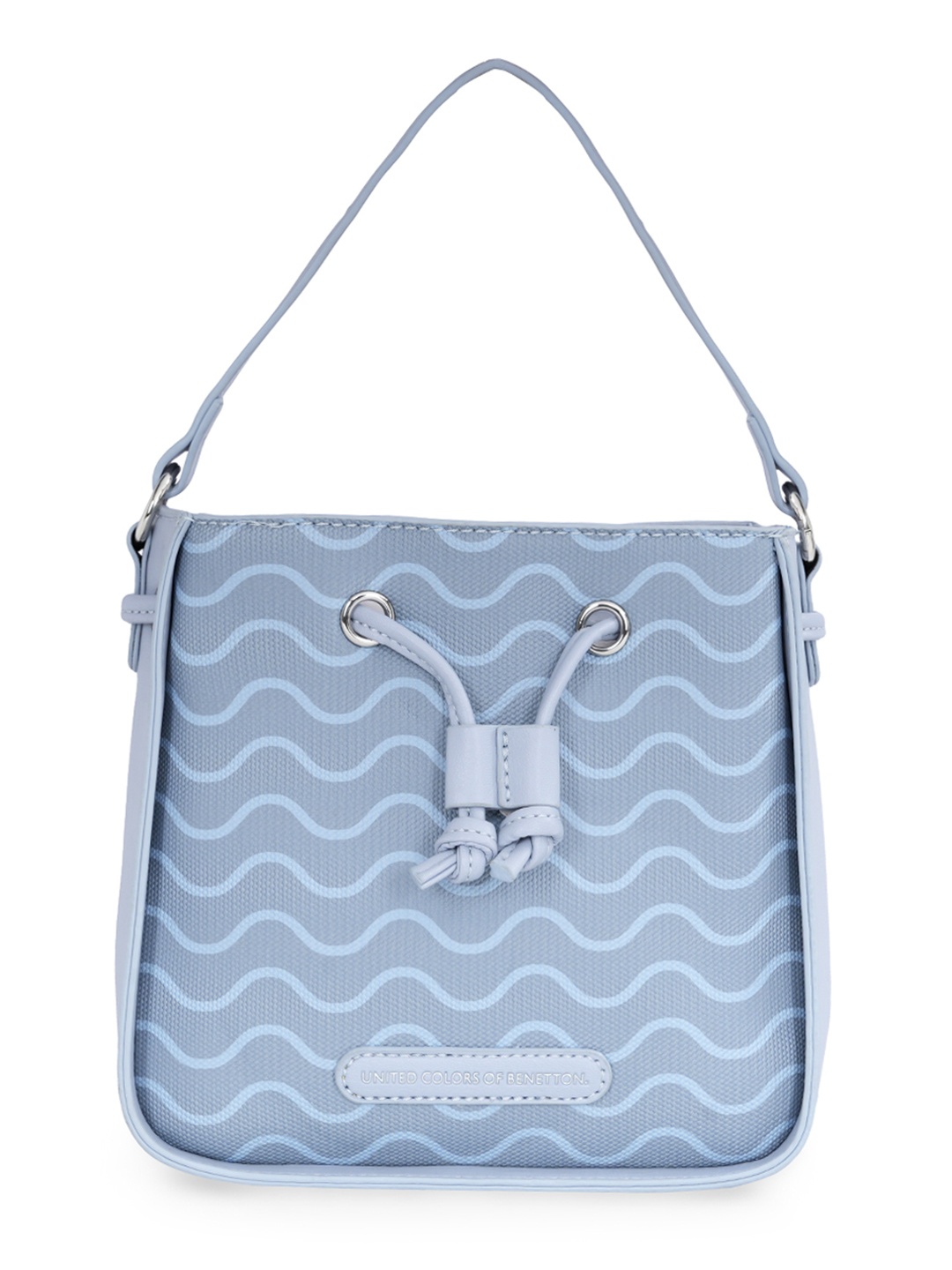 

United Colors of Benetton Abstract Printed PU Structured Hobo Bag, Blue