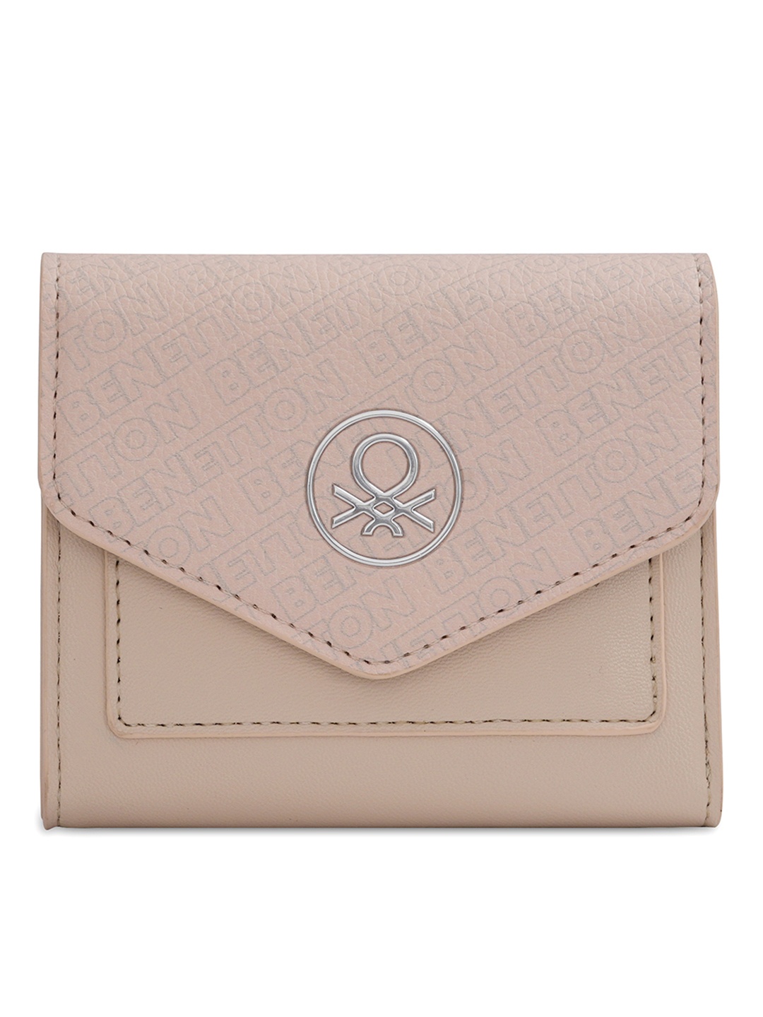 

United Colors of Benetton Typography Printed Three Fold Wallet, Beige
