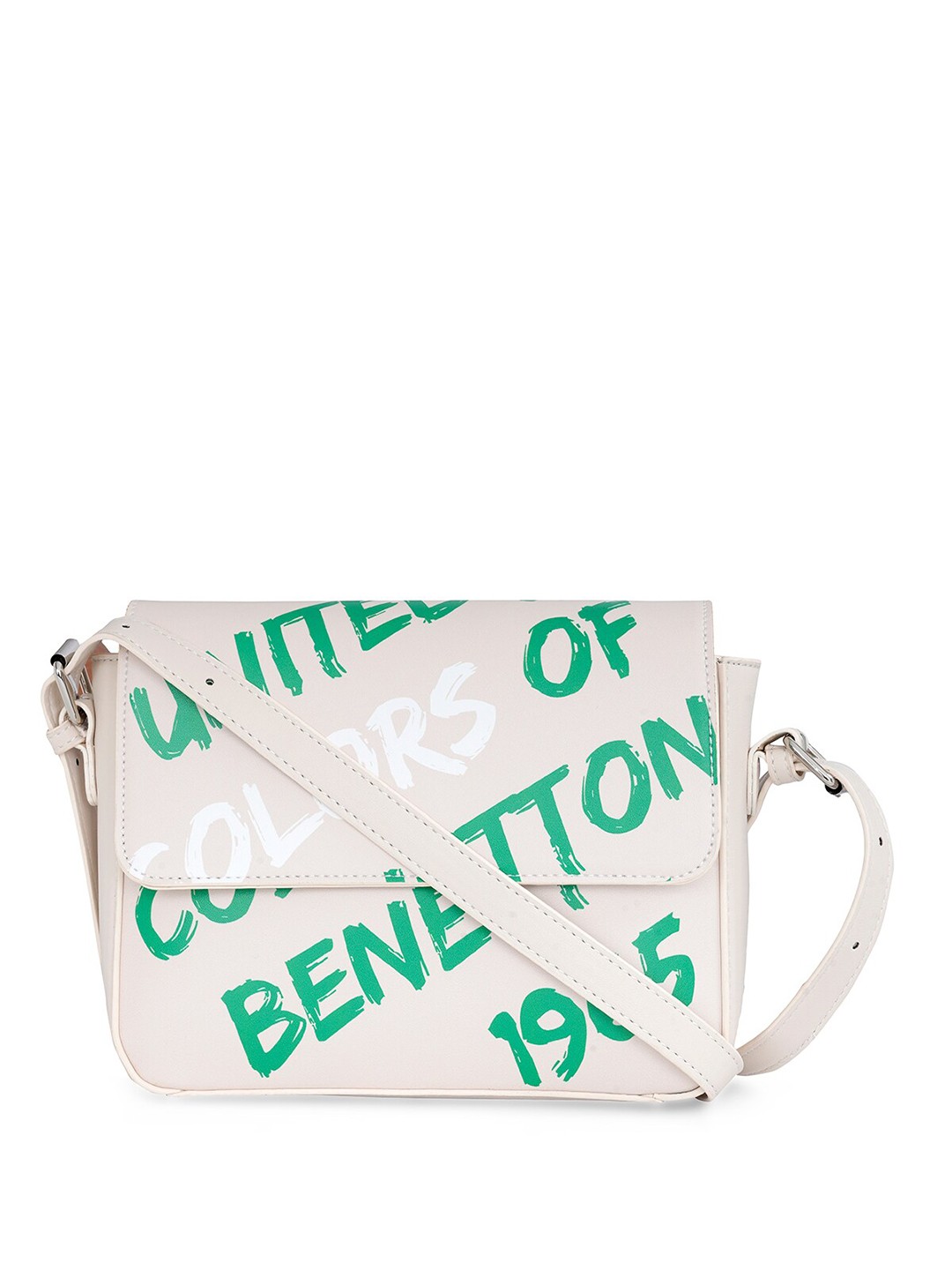

United Colors of Benetton Printed Structured Sling Bag, White