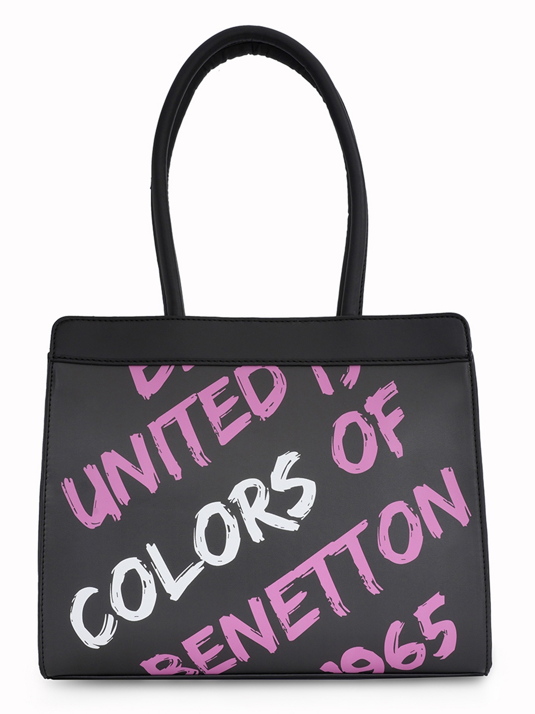 

United Colors of Benetton Typography Printed Structured Shoulder Bag, Black