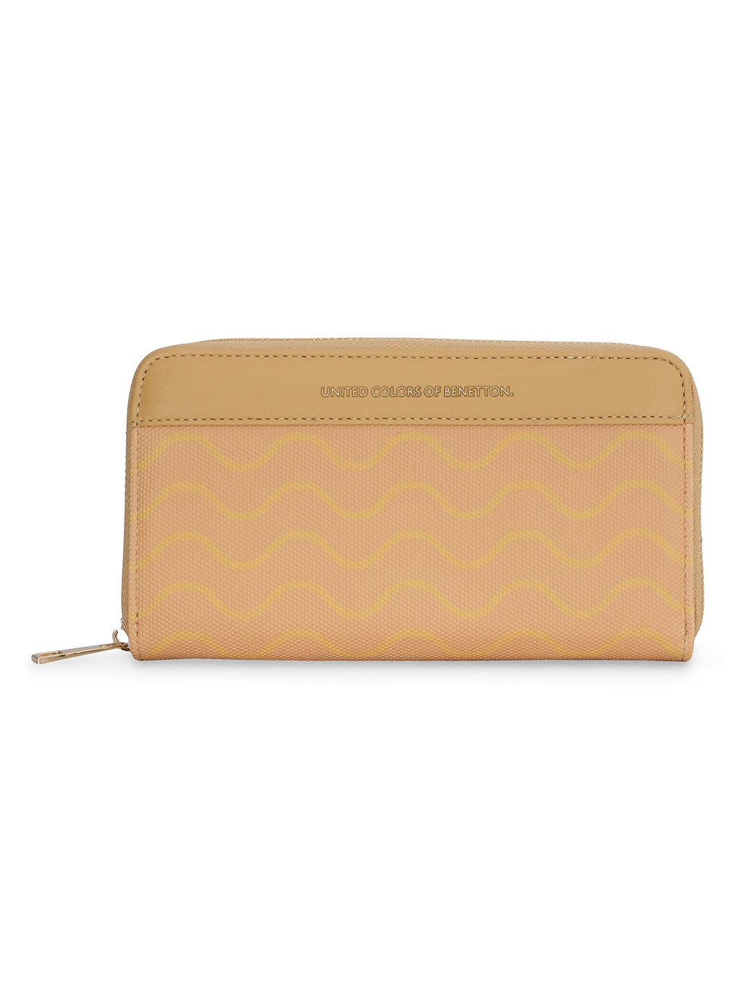 United Colors of Benetton Women Textured Zip Around Wallet, Yellow