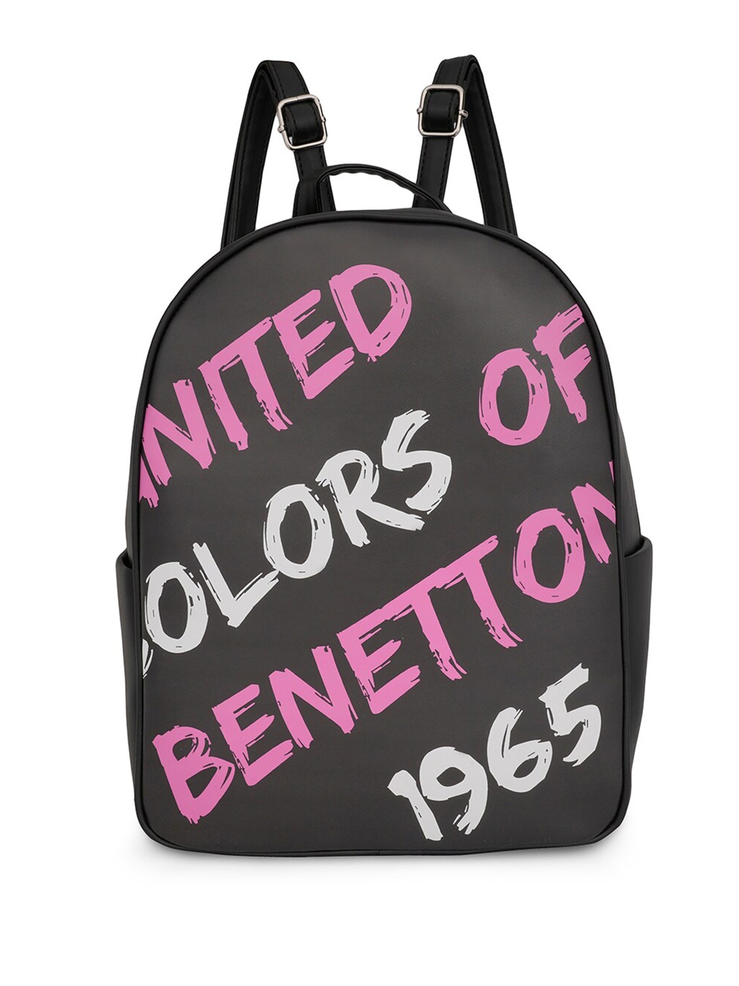 

United Colors of Benetton Printed PU Structured Ergonomic Bag, Black