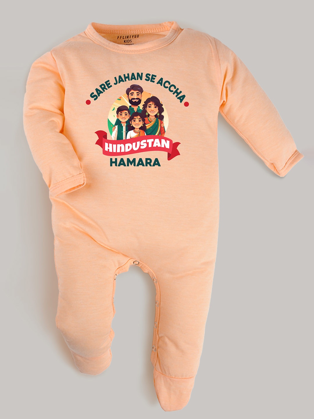 

FFLIRTYGO Infants Printed Cotton Sleepsuit, Peach