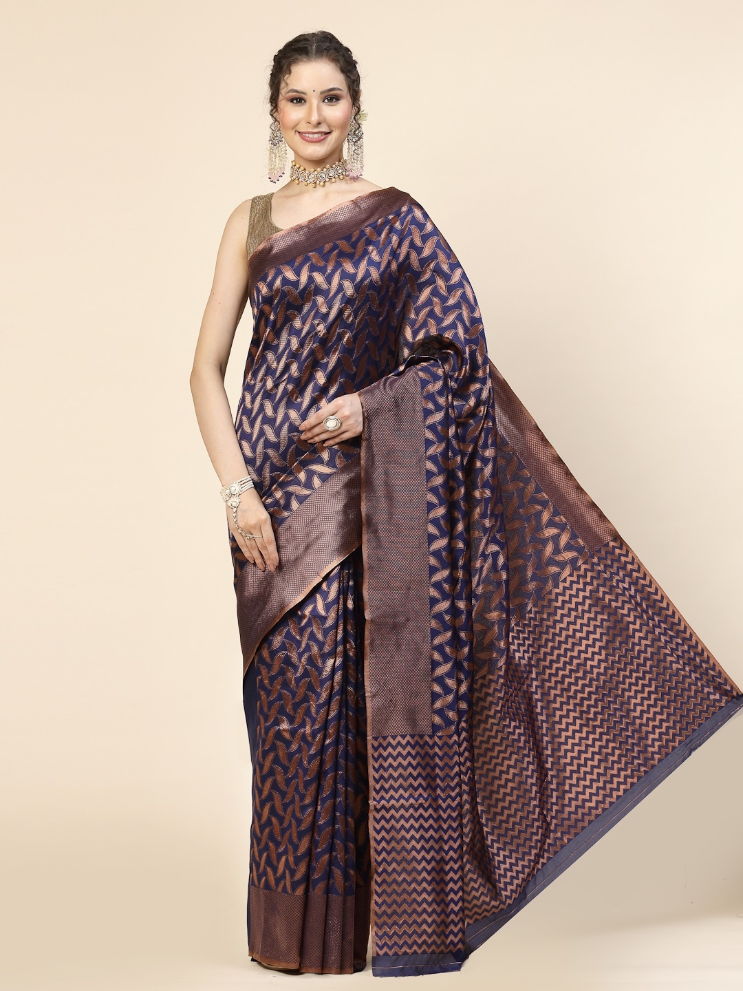 

KALINI Ethnic Motifs Woven Design Jacquard Zari Banarasi Saree, Purple
