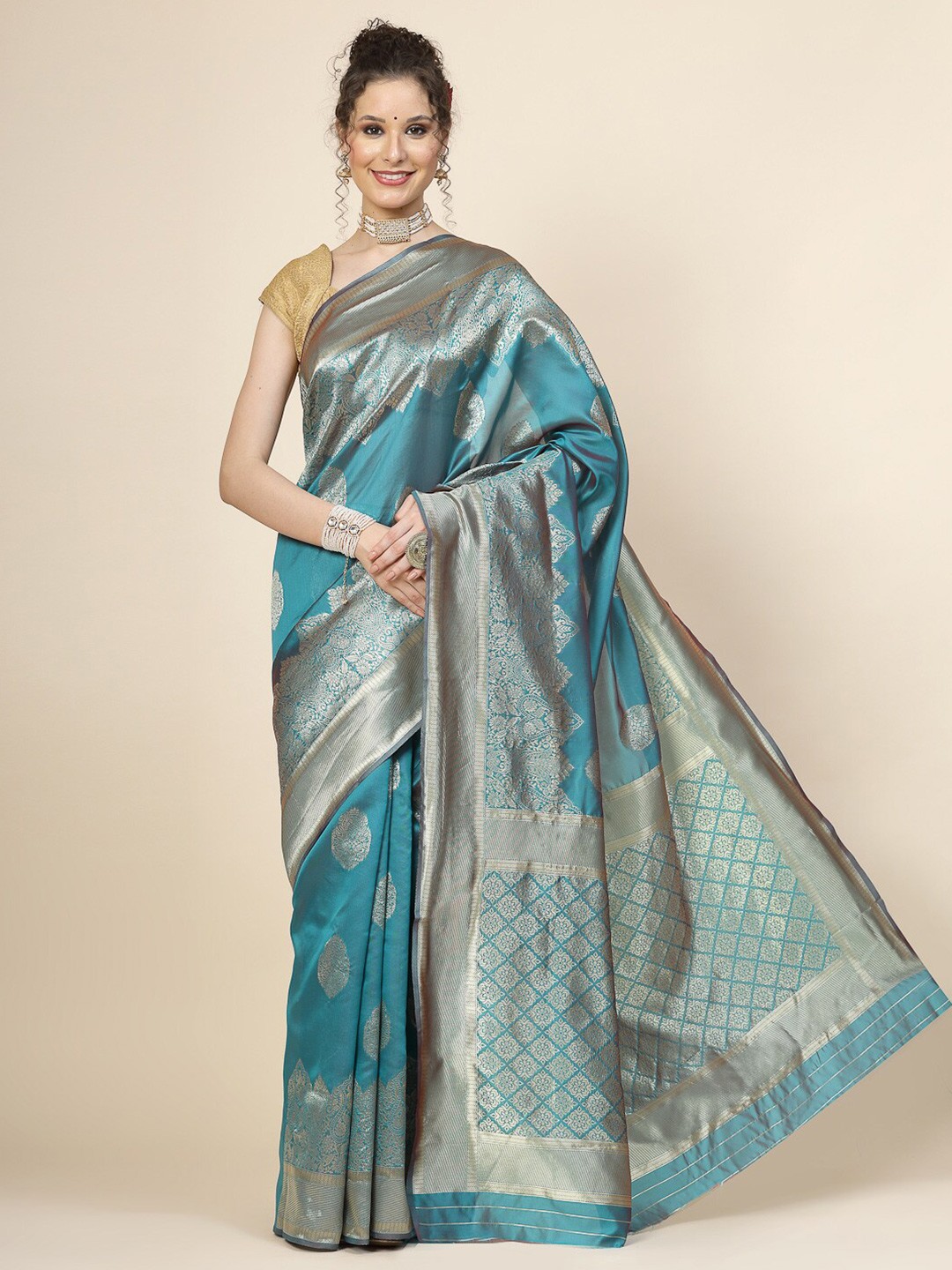

KALINI Ethnic Motifs Woven Design Zari Banarasi Saree, Blue