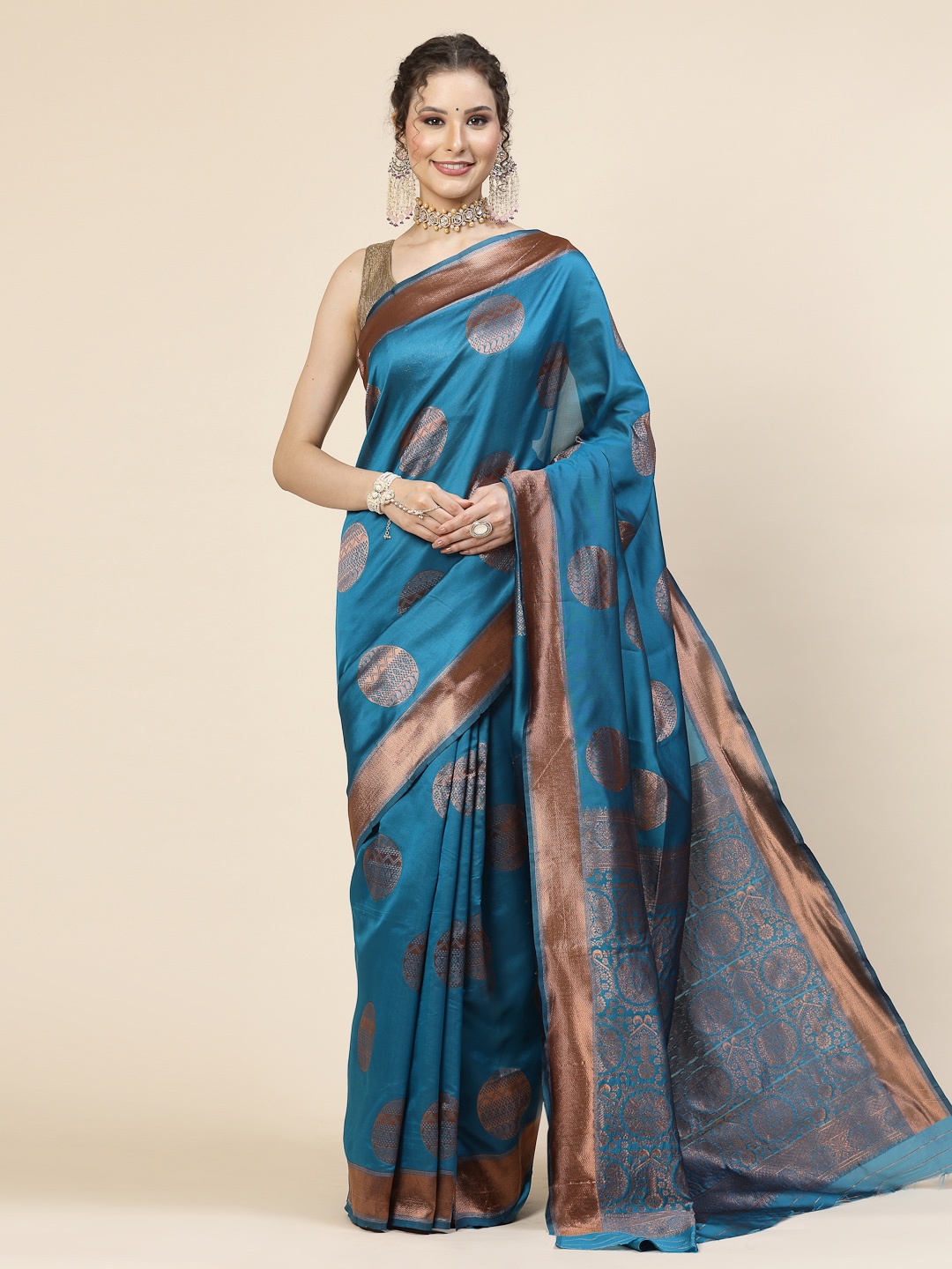 

KALINI Ethnic Motifs Woven Design Jacquard Zari Banarasi Saree, Blue