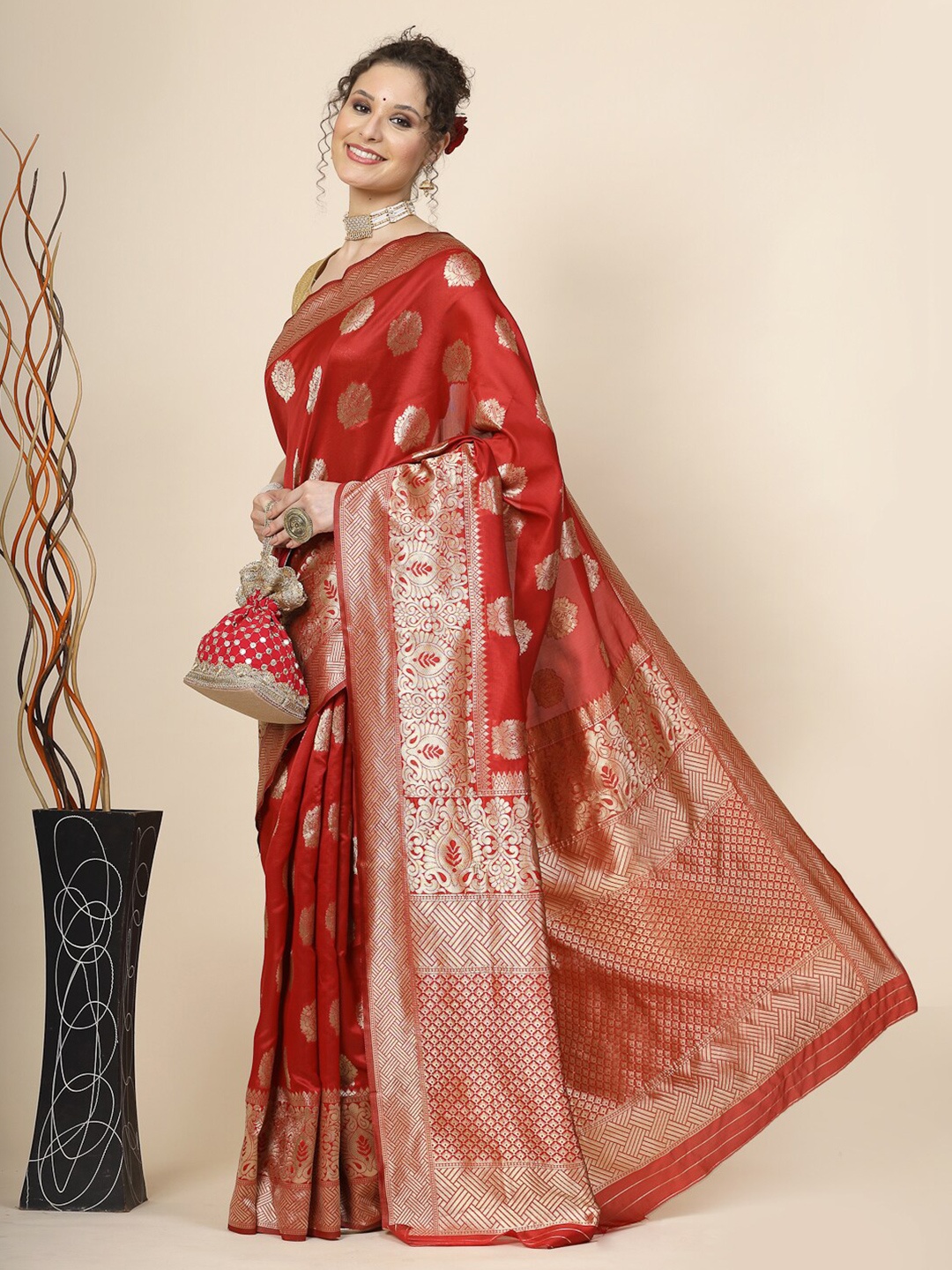 

KALINI Woven Design Zari Banarasi Saree, Red