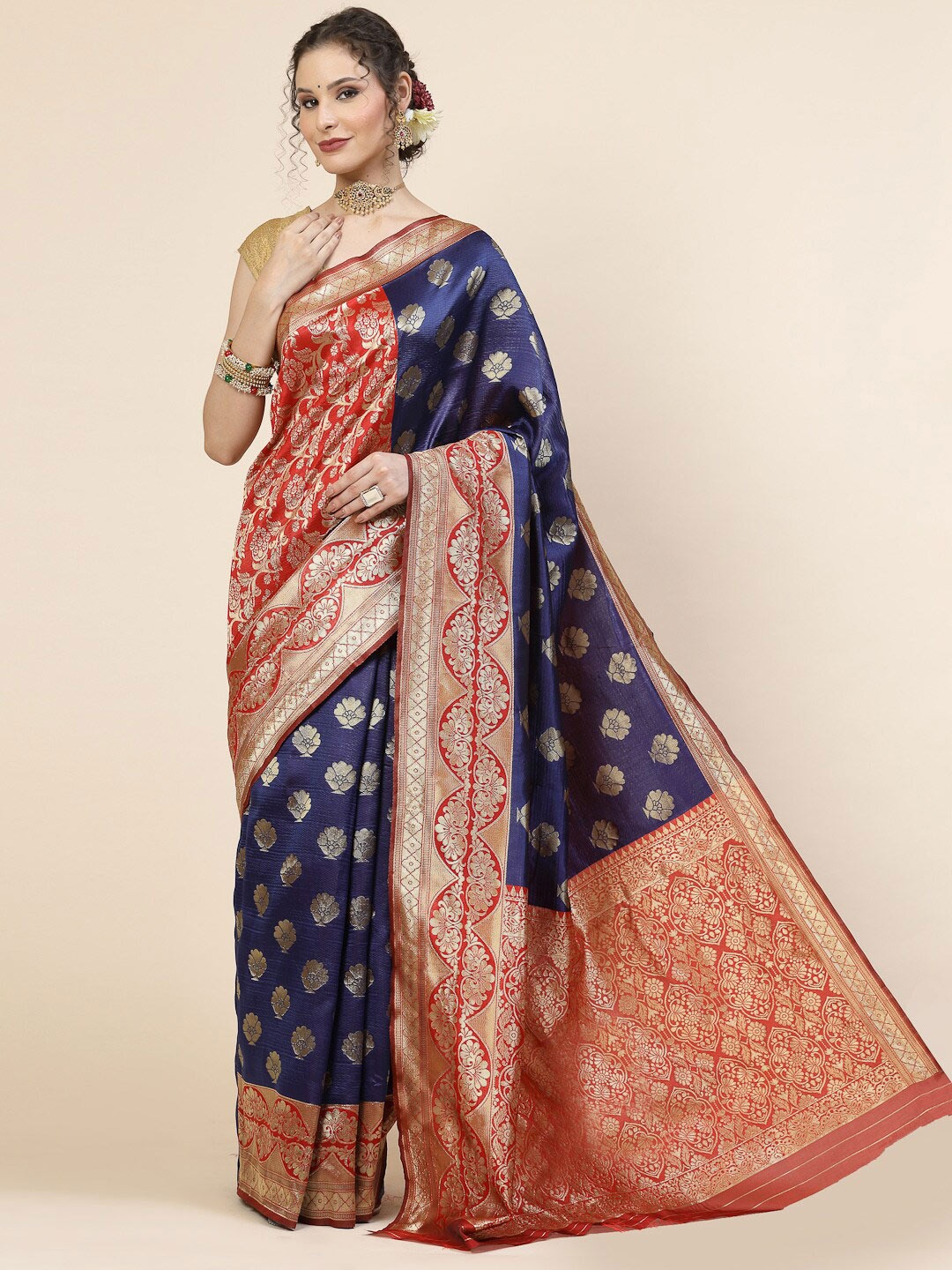 

KALINI Ethnic Motifs Woven Design Zari Banarasi Saree, Blue