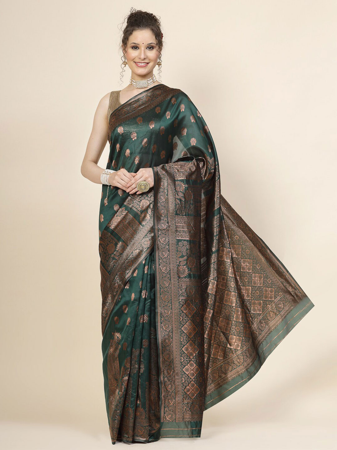 

KALINI Woven Design Zari Banarasi Saree, Green