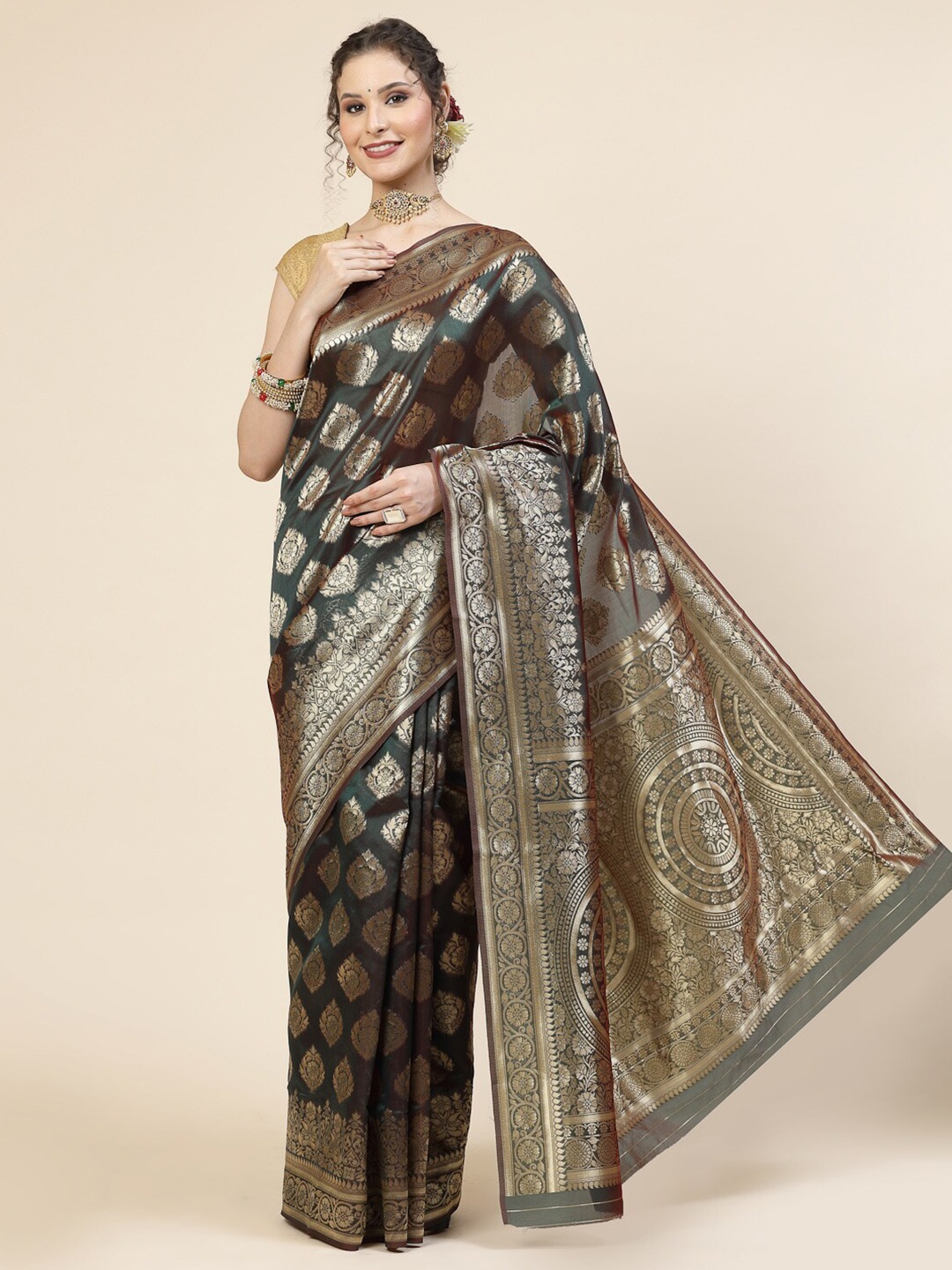 

KALINI Woven Design Zari Banarasi Saree, Grey