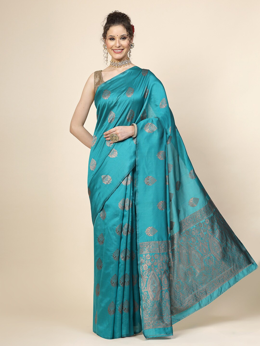 

KALINI Floral Zari Banarasi Saree, Blue