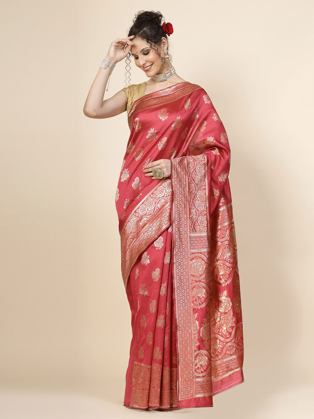 

KALINI Floral Woven Design Zari Banarasi Saree, Pink
