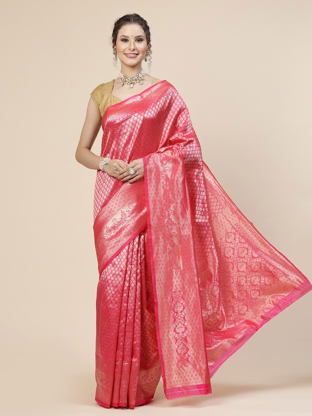 

KALINI Woven Design Zari Woven Design Banarasi Saree, Pink