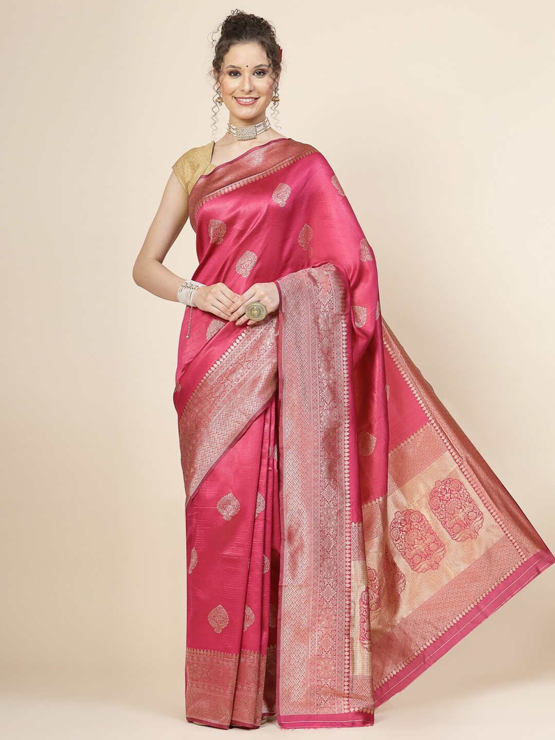 

KALINI Woven Design Zari Woven Design Banarasi Saree, Pink