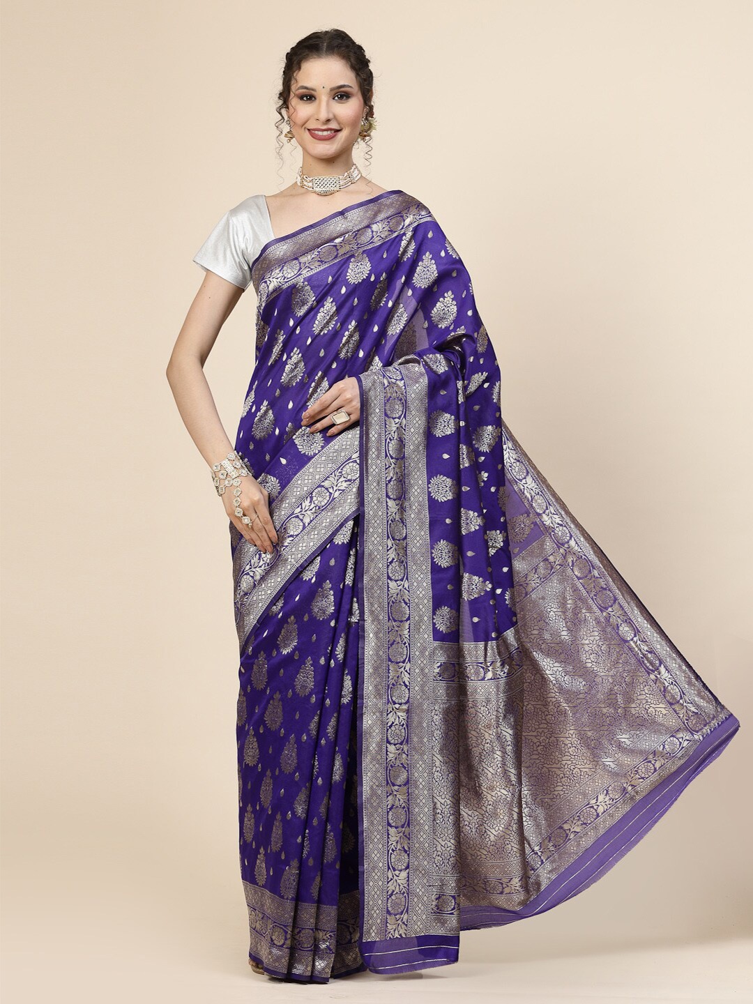 

KALINI Ethnic Motifs Woven Design Zari Banarasi Saree, Blue