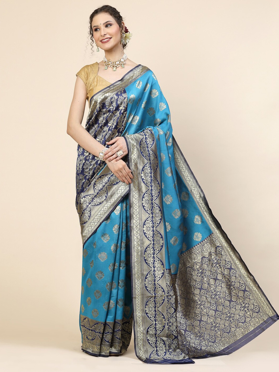 

KALINI Woven Design Zari Banarasi Saree, Blue