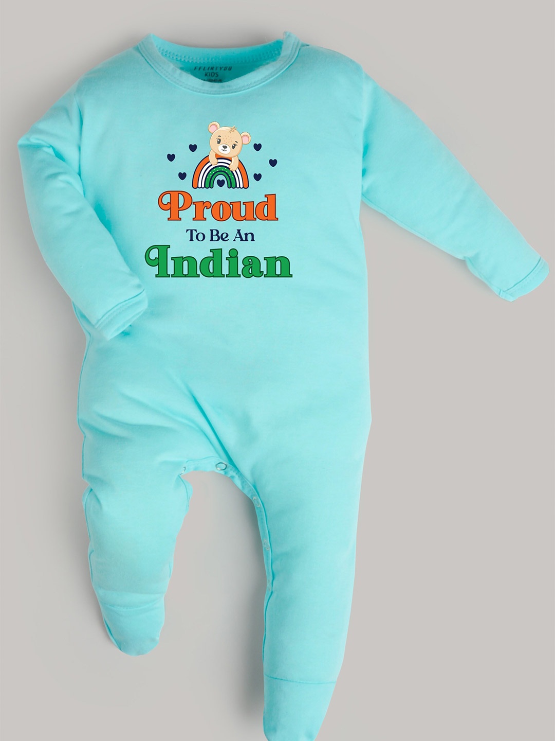 

FFLIRTYGO Infant Typography Printed Cotton Sleepsuit, Turquoise blue