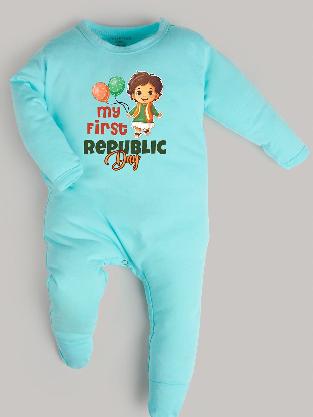 

FFLIRTYGO Infants Printed Cotton 26 January Special Sleepsuit, Turquoise blue