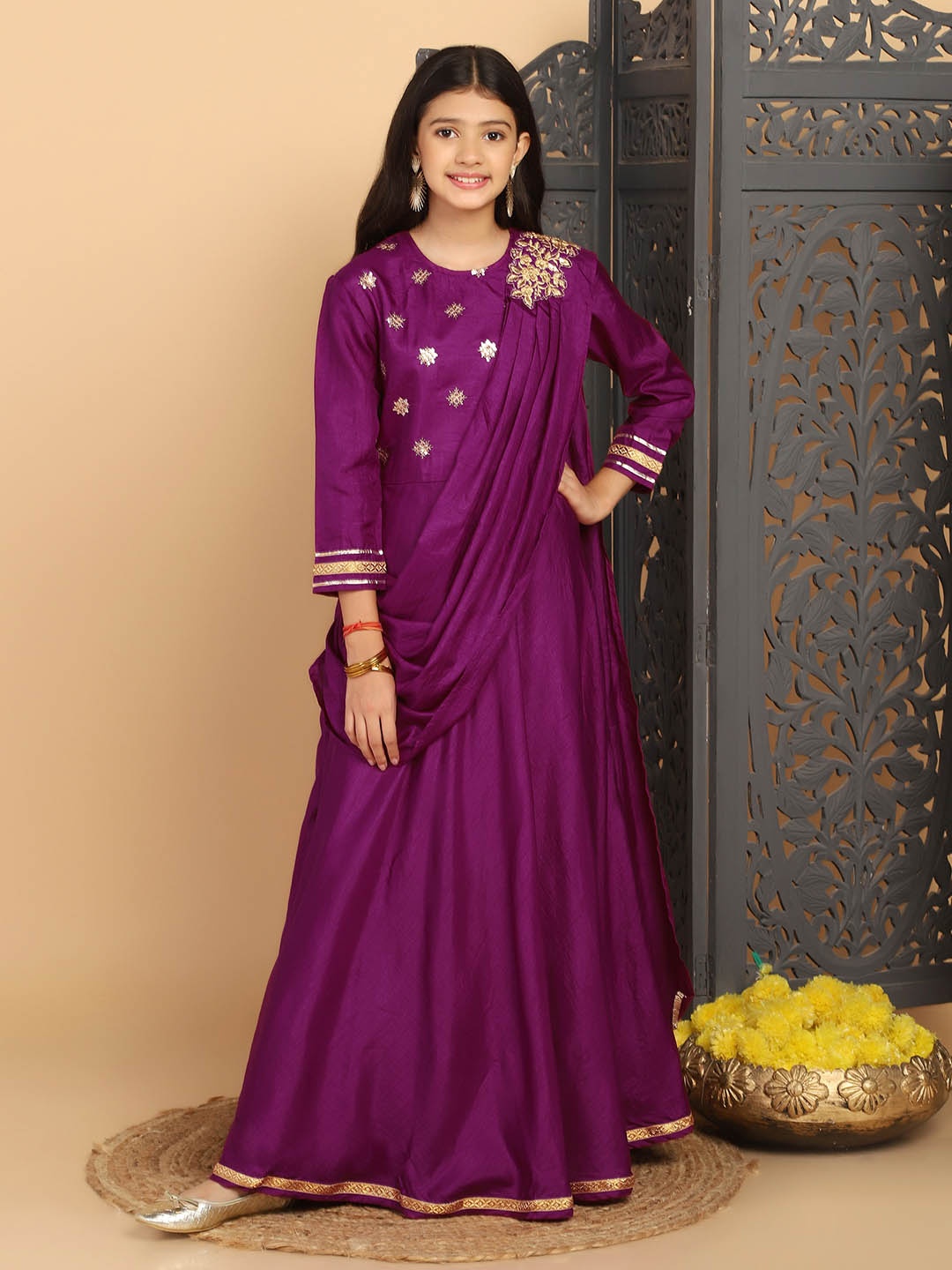 

FASHION DREAM Round Neck Embellished Maxi Dress, Purple