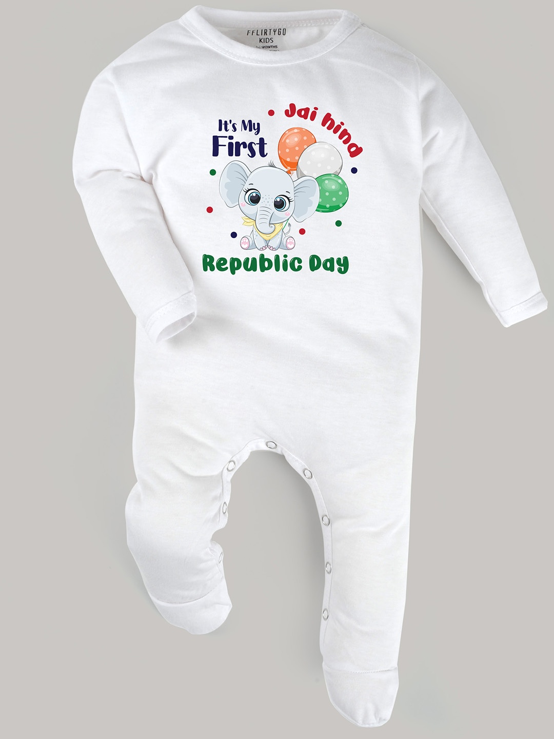 

FFLIRTYGO Infants Printed Cotton 26 January Special Sleepsuit, White
