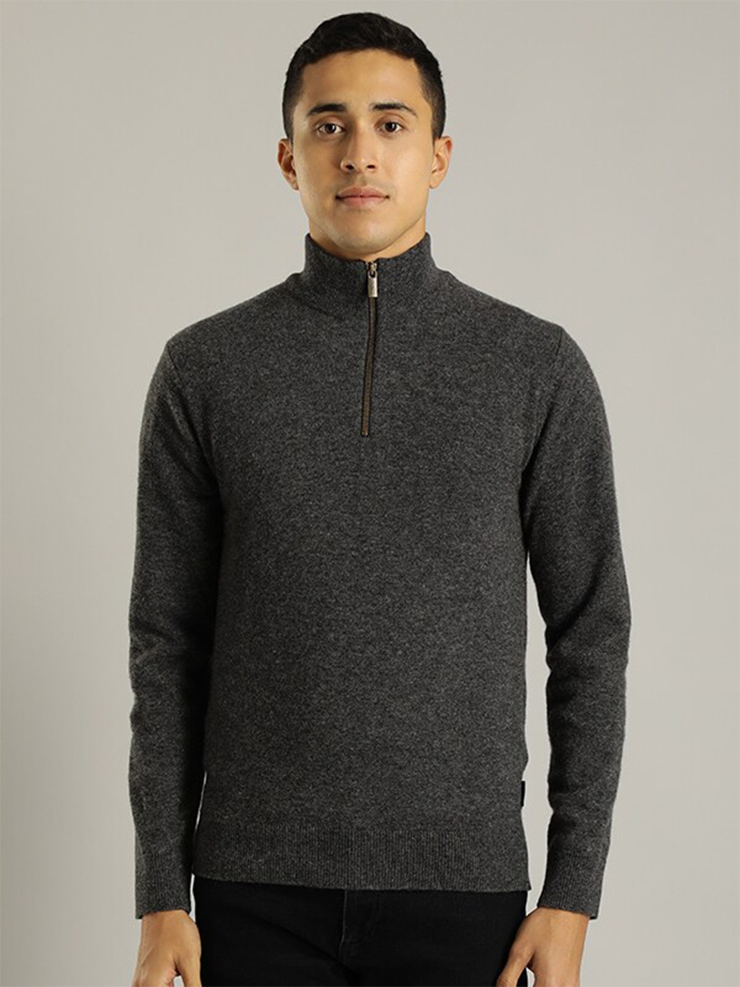 

Indian Terrain mock collar long sleeves Charcoal Woollen Pullover