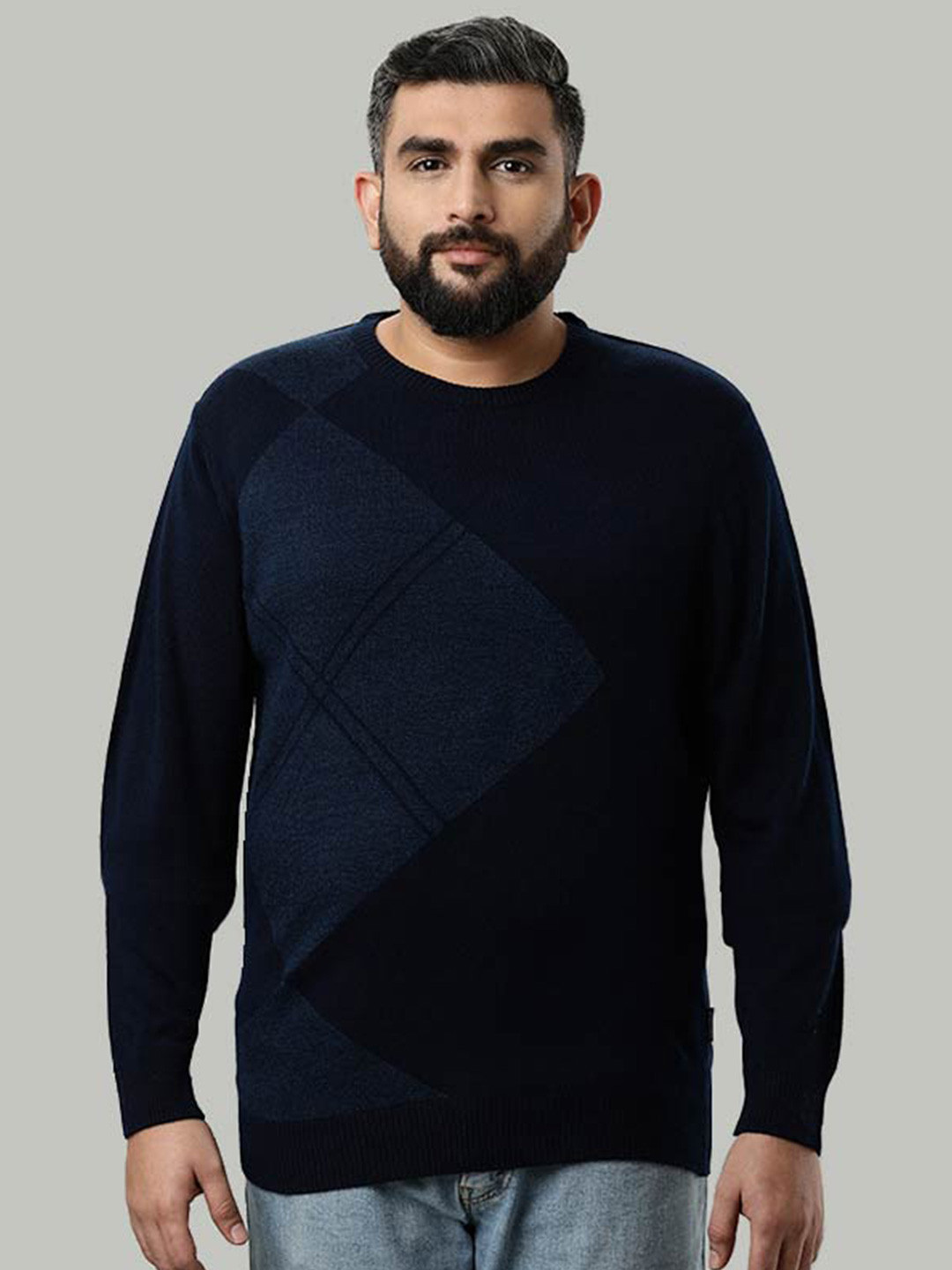 

Indian Terrain Plus Size Self Designed Round Neck Acrylic Pullover, Navy blue
