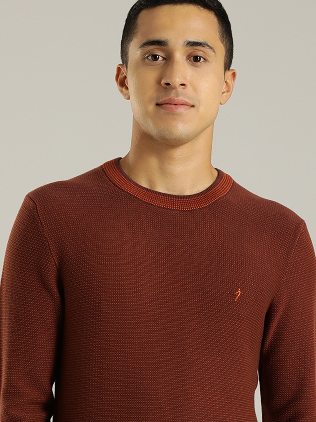 

Indian Terrain Cable Knit Self Design Pullover Pure Cotton Sweater, Maroon