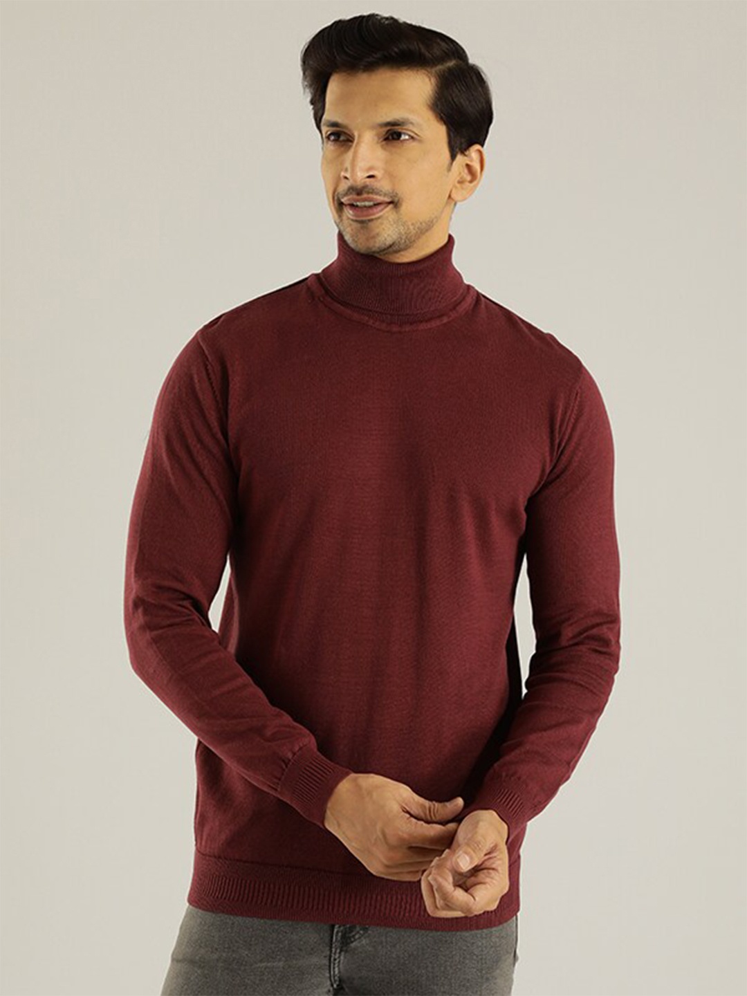 

Indian Terrain Turtle Neck Long Sleeves Cotton Regular Sweater, Maroon