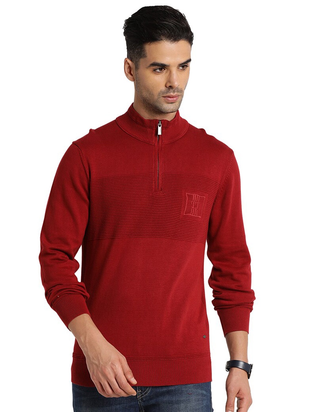 

Indian Terrain Mock Collar Pullover Sweater, Red