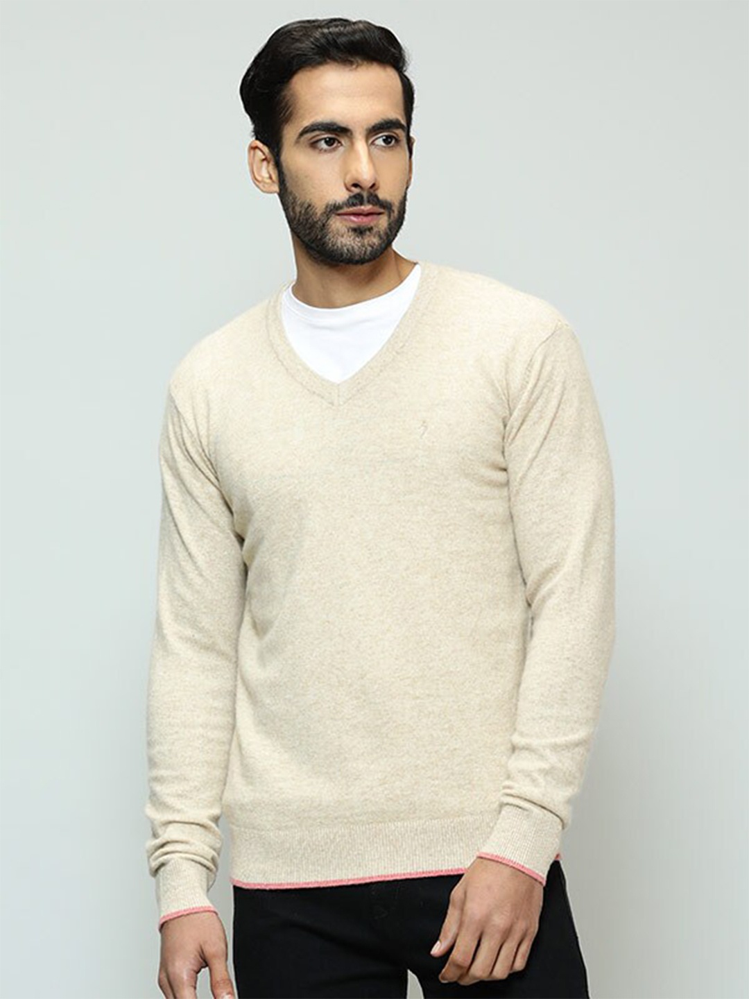 

Indian Terrain V-Neck Long Sleeves Pullover, Cream