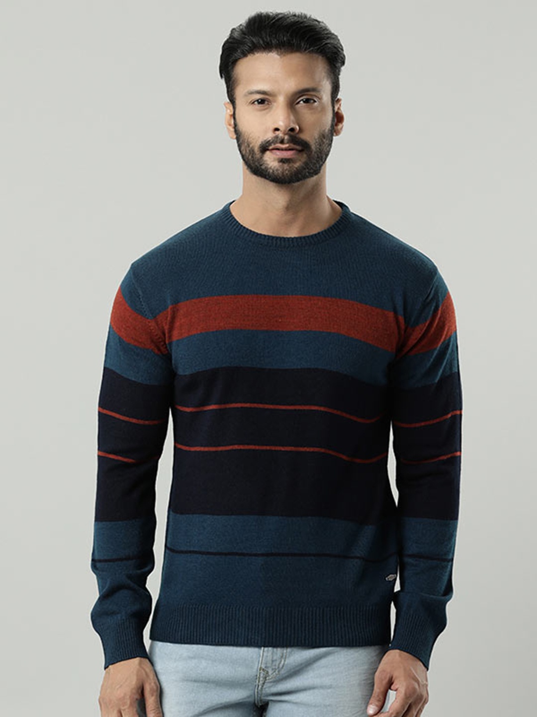 

Indian Terrain Striped Round Neck Acrylic Pullover, Blue