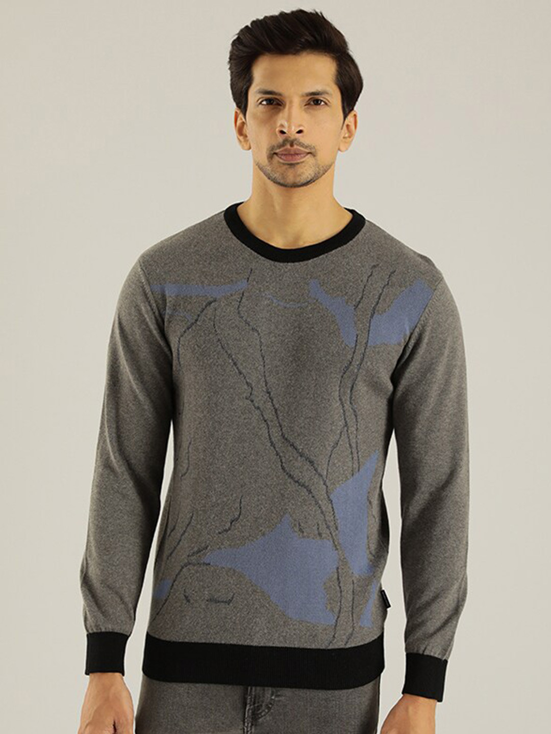 

Indian Terrain Printed Round Neck Pullover, Grey