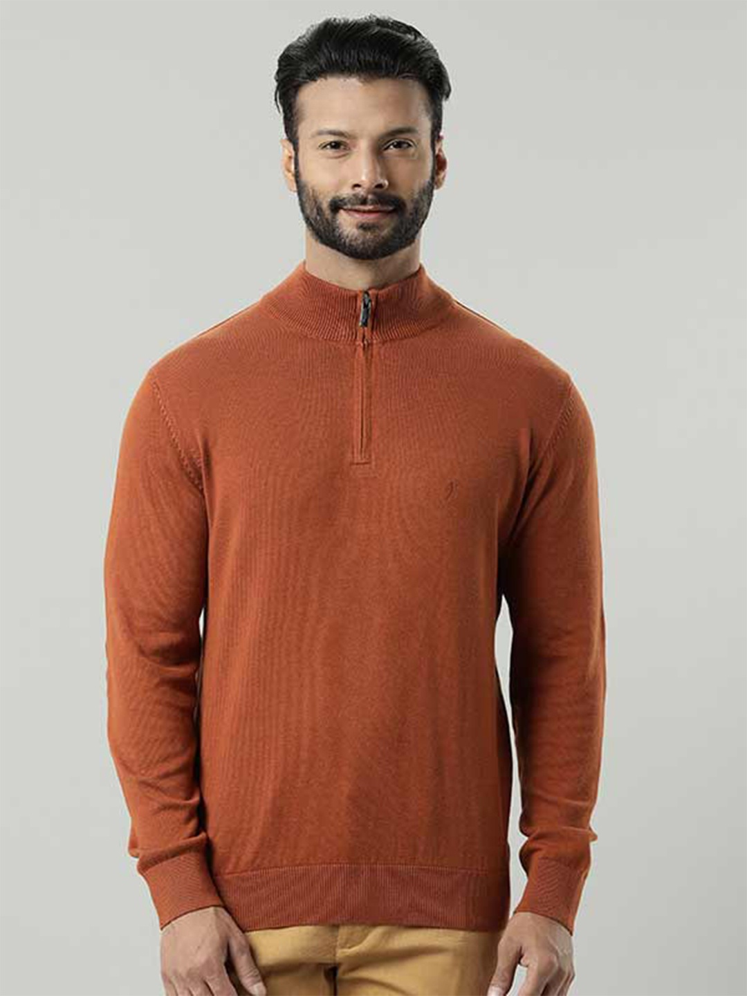 

Indian Terrain Mock Collar Long Sleeves Cotton Regular Sweater, Brown