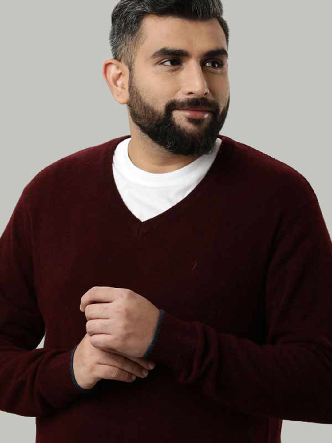 

Indian Terrain V Neck Long Sleeves Woollen Pullover, Maroon