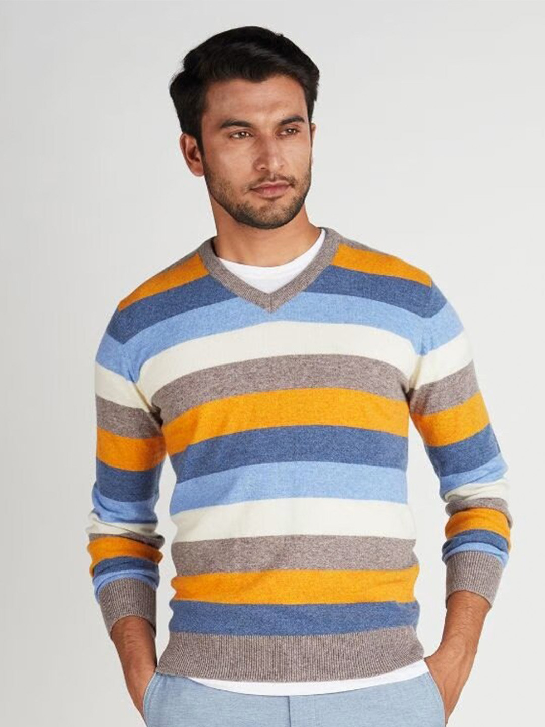 

Indian Terrain Striped V-Neck Pullover Sweater, Yellow