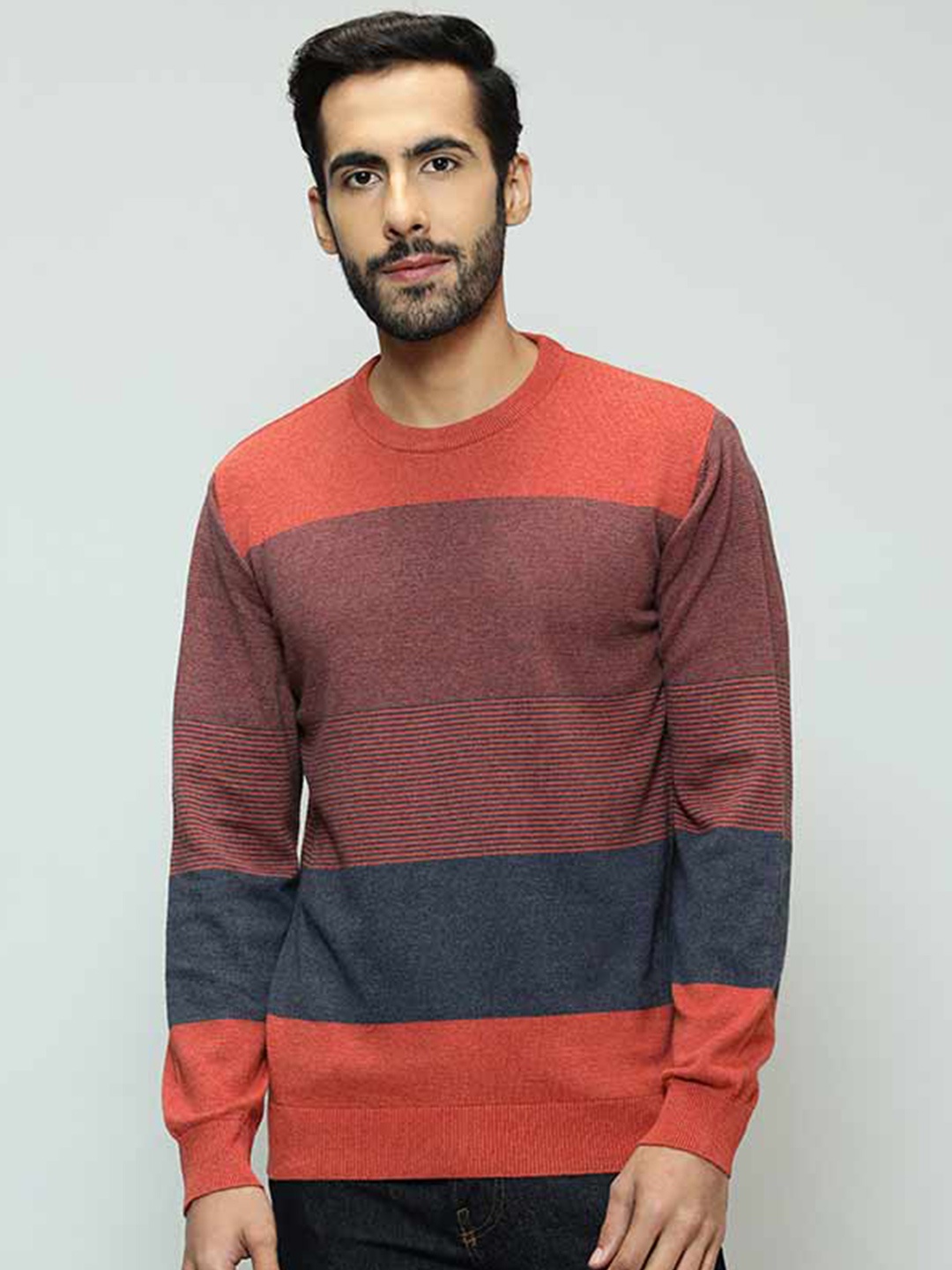 

Indian Terrain Colourblocked Round Neck Pullover, Orange
