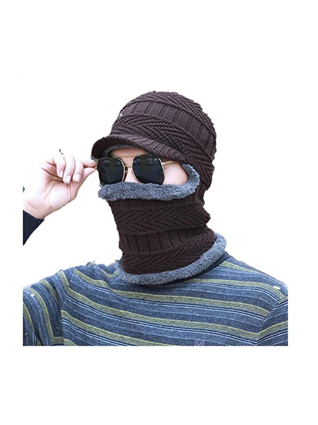 

BAESD Men Self Design Woollen Balaclava, Brown