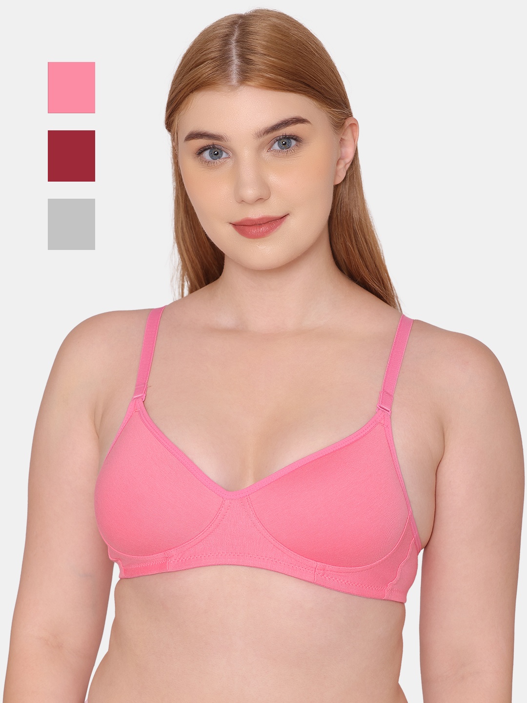 

KOMLI Pack Of 3 Full Coverage Lightly Padded Bra All Day Comfort, Grey