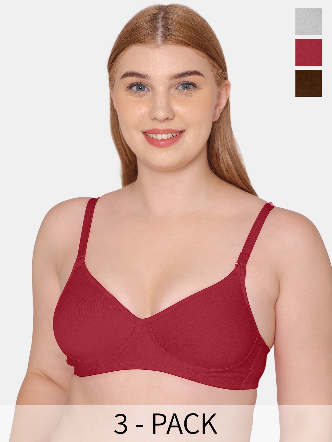 

KOMLI Pack Of 3 Full Coverage Lightly Padded Bra All Day Comfort, Maroon