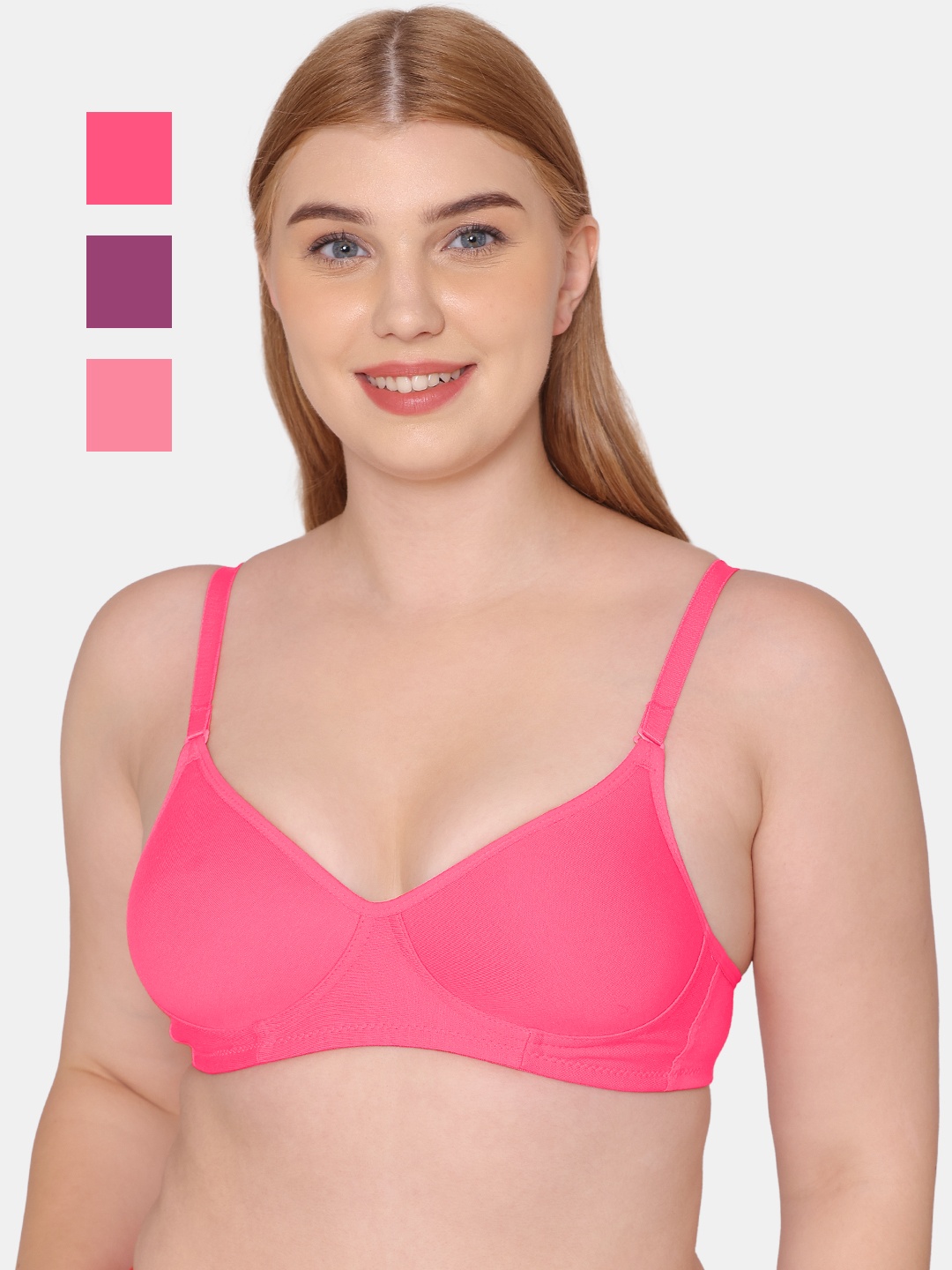 

KOMLI Pack Of 3 Full Coverage Lightly Padded Bra All Day Comfort, Pink