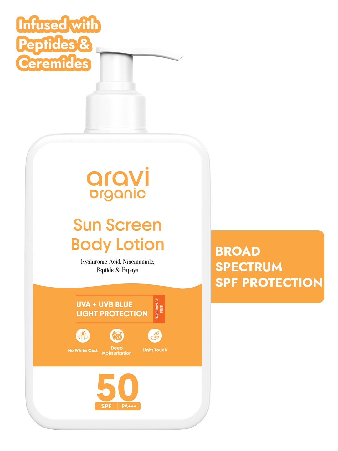 

Aravi Organic SPF50 Sunscreen Body Lotion with PA++++ UVA-UVB Protection - 200 ml, White