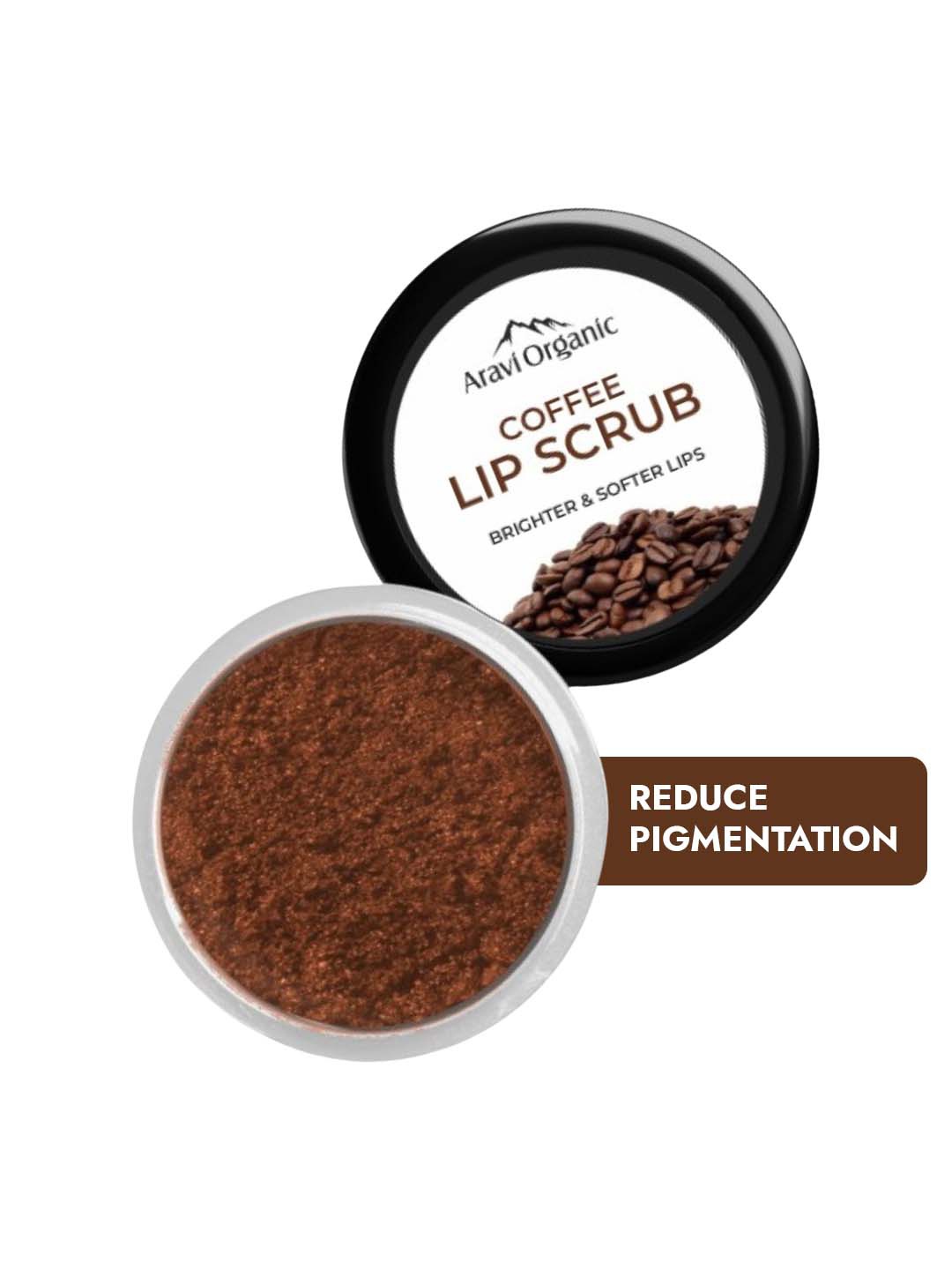

Aravi Organic Coffee Lip Scrub with Caffeine for Brightening Dark & Pigmented Lips - 15 g, Brown
