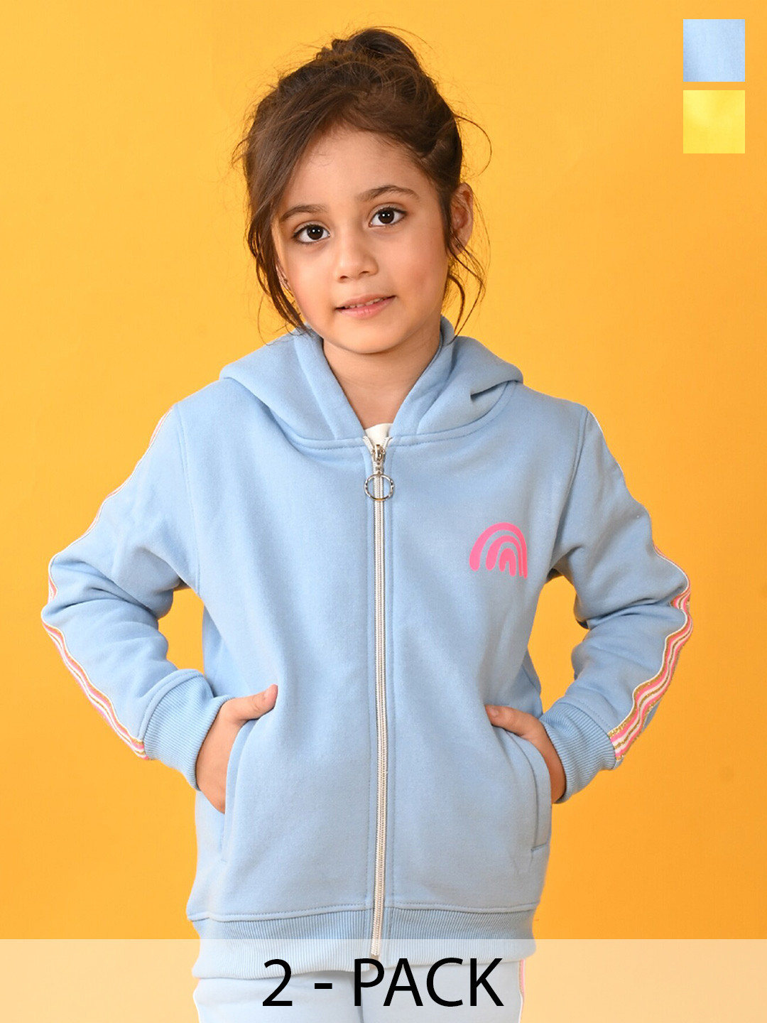 

Anthrilo Girls Pack Of 2 Hooded Long Sleeves Fleece Front-Open Sweatshirt, Blue