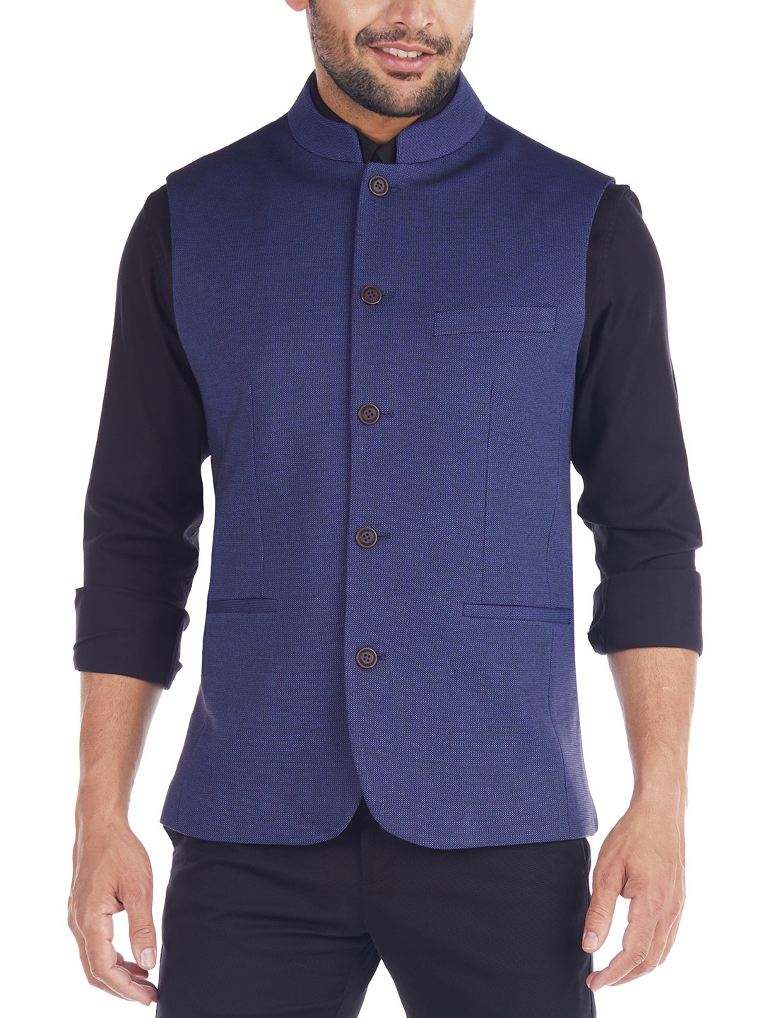 

Indian Terrain Sleeveless Woven Nehru Jacket, Blue